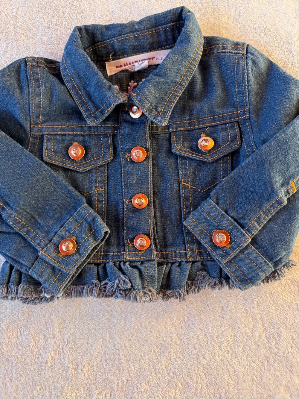 Girls Pink Floral Pleated Dress with Denim Jacket Size 12M - Picture 11 of 13